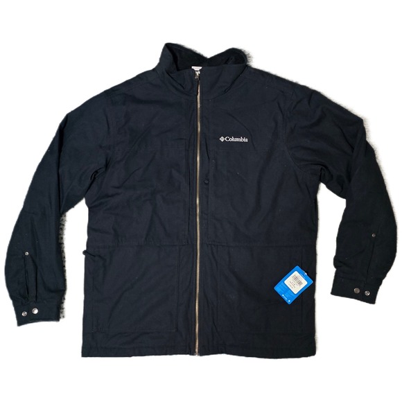 Columbia Mens L G Jacket Black Full Zip Plaid Lined Field Utility (AC)
